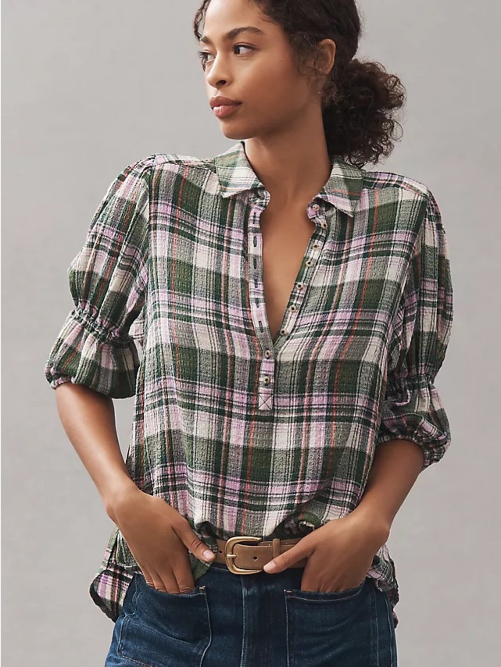 Anthropologie Pilcro Tallulah Plaid Top